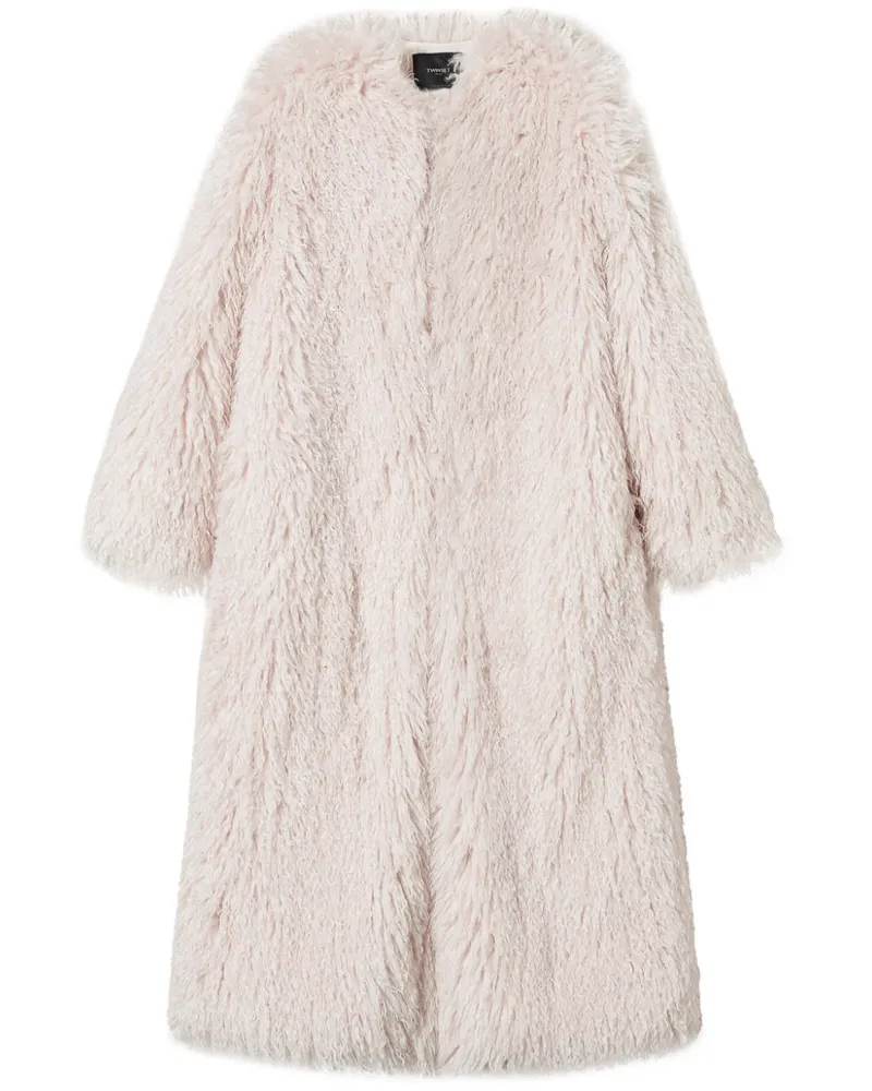 Twin-Set Mantel mit Faux-Fur-Kragen - Nude Nude