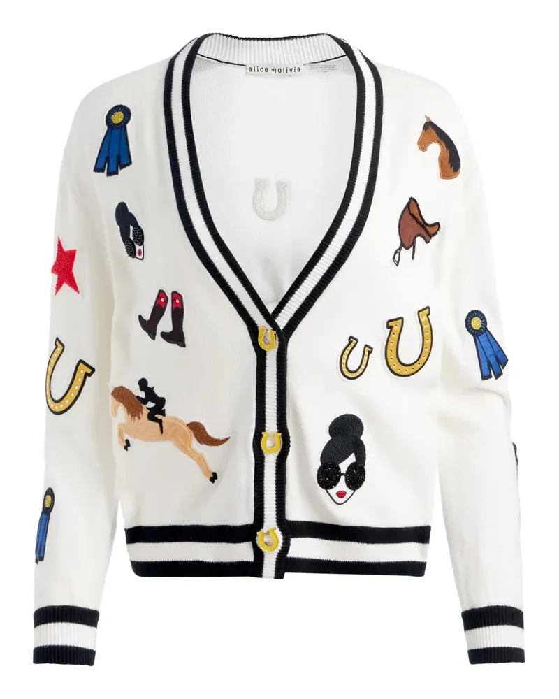 Alice + Olivia Bradley Cardigan mit Reitsport-Motiv - Weiß Weiß