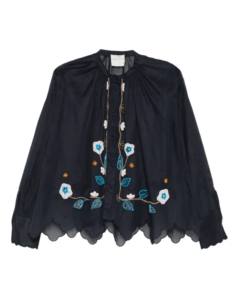 forte_forte floral-beaded scalloped shirt - Blau Blau