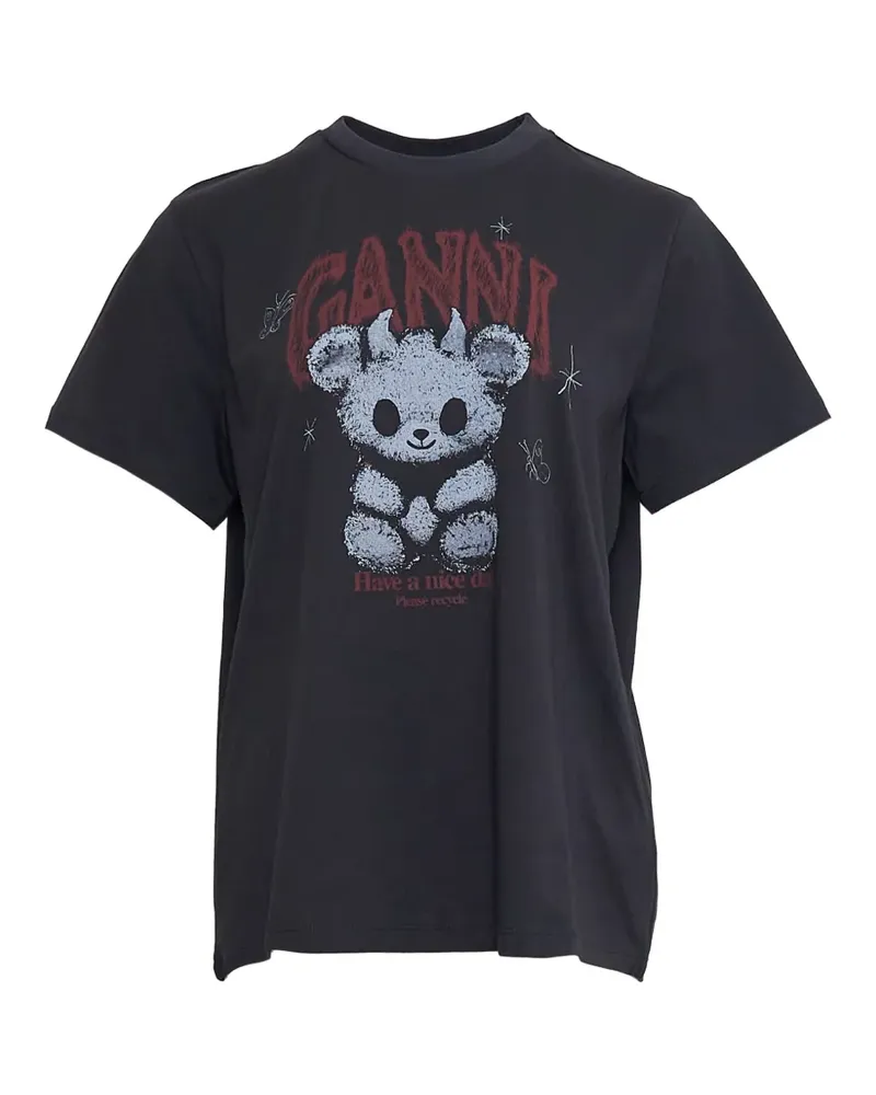 Ganni T-Shirt mit grafischem Print - Grau Grau