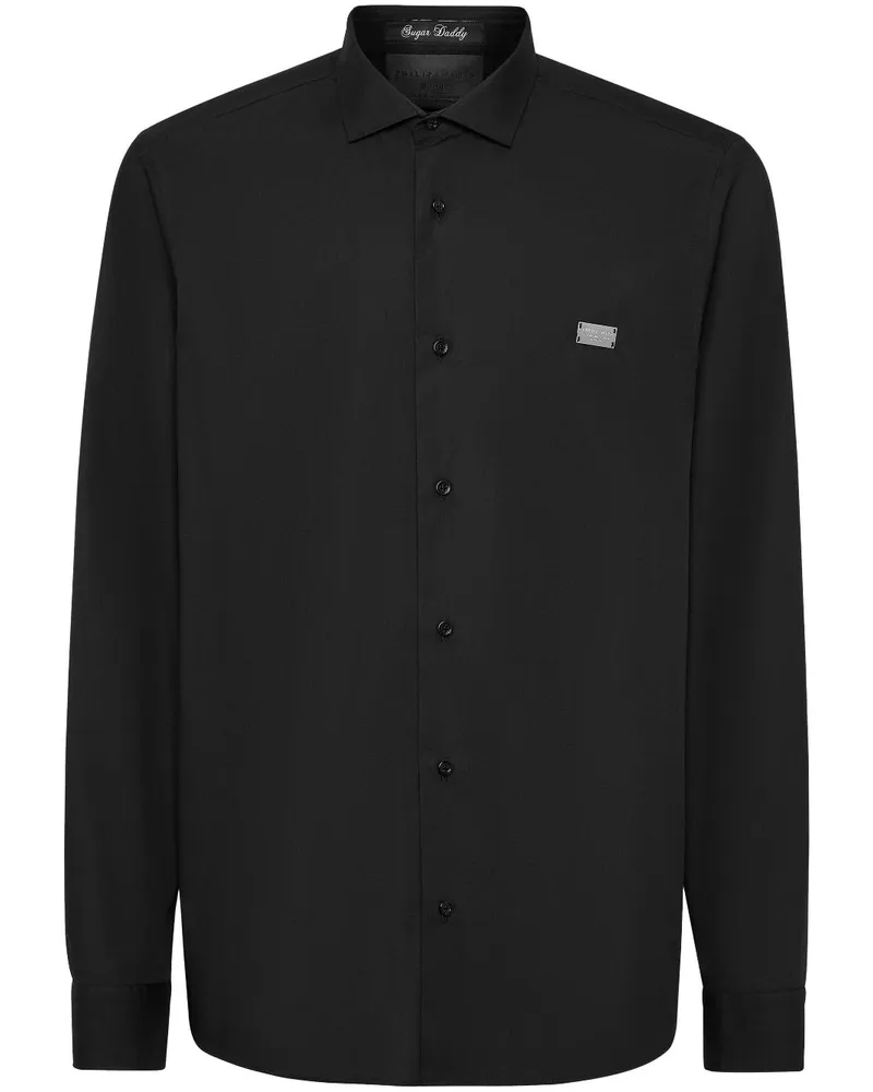 Philipp Plein Hemd mit Totenkopfapplikation - Schwarz Schwarz