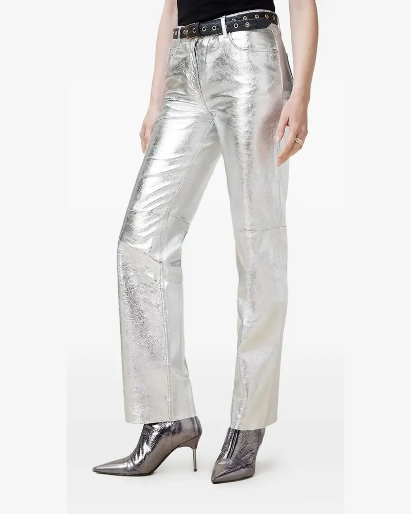 AllSaints Straight-Leg-Hose aus Metallic-Leder - Grau Grau