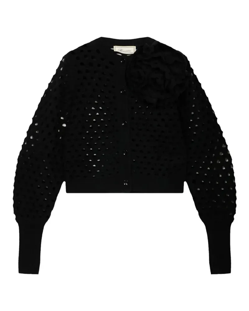 Blumarine rose-appliqué open-knit cardigan - Schwarz Schwarz