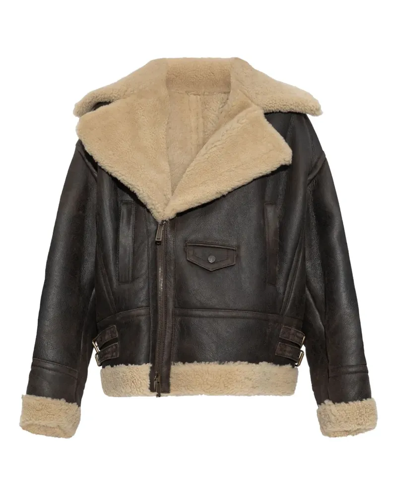 Dsquared2 Lederjacke mit Shearling-Kragen - 143 - BROWN 143