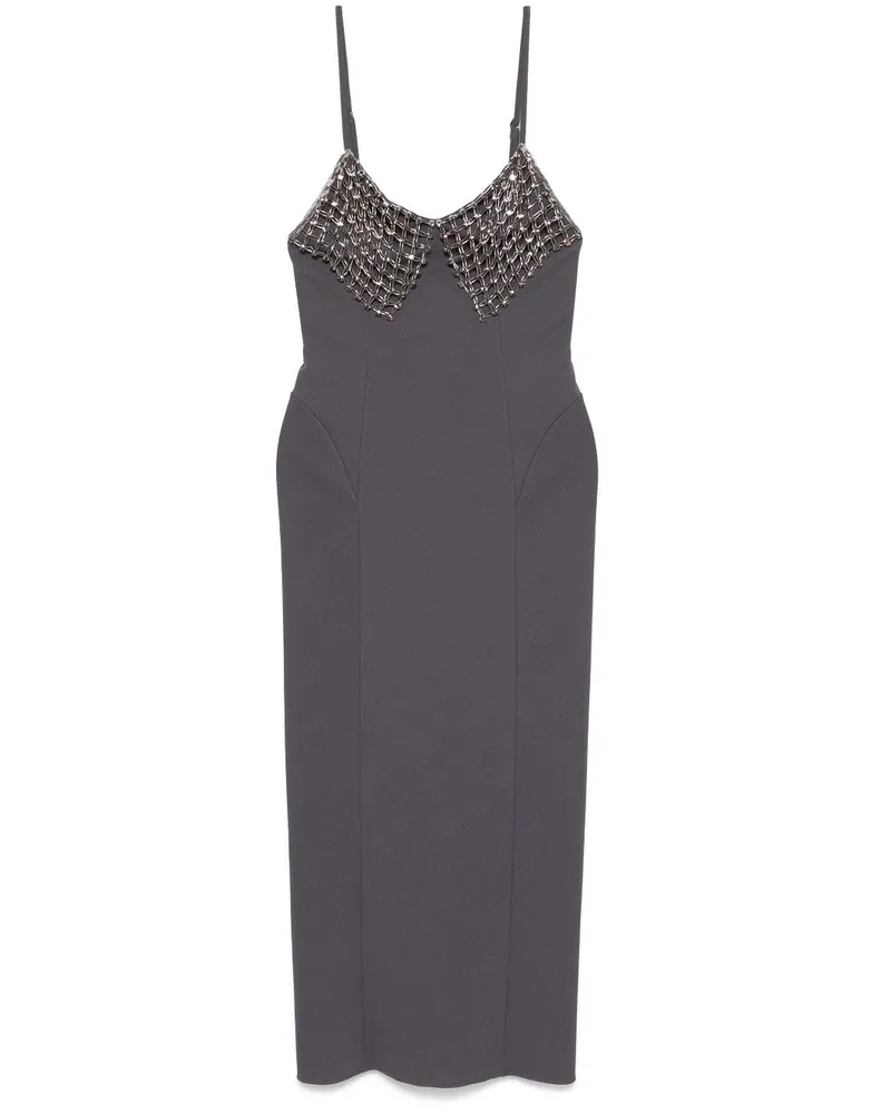 ATTICO Seiden-Midikleid mit Kristallen - Grau Grau