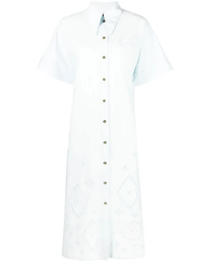 Ganni Hemdkleid mit Lochstickerei - Blau Blau