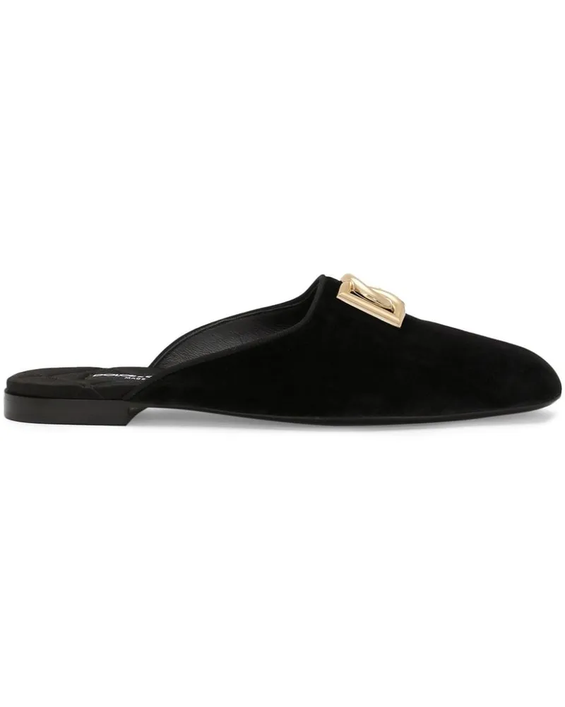 Dolce & Gabbana Slipper mit Logo-Schild - Schwarz Schwarz