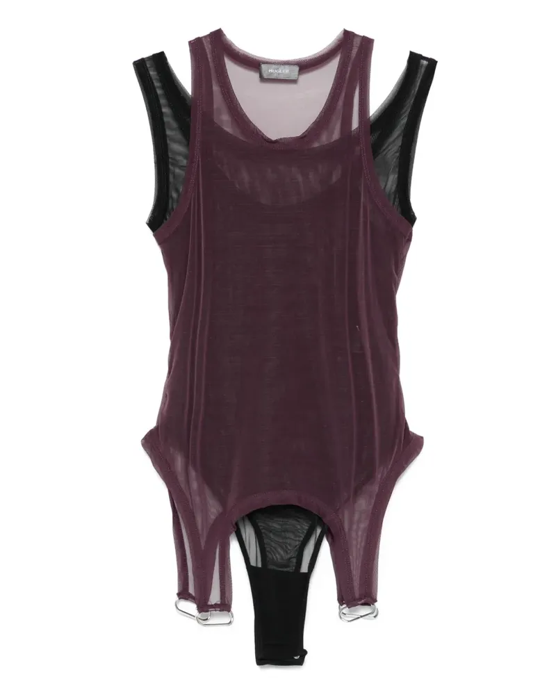Thierry Mugler Mesh-Body im Layering-Look - Rot Rot