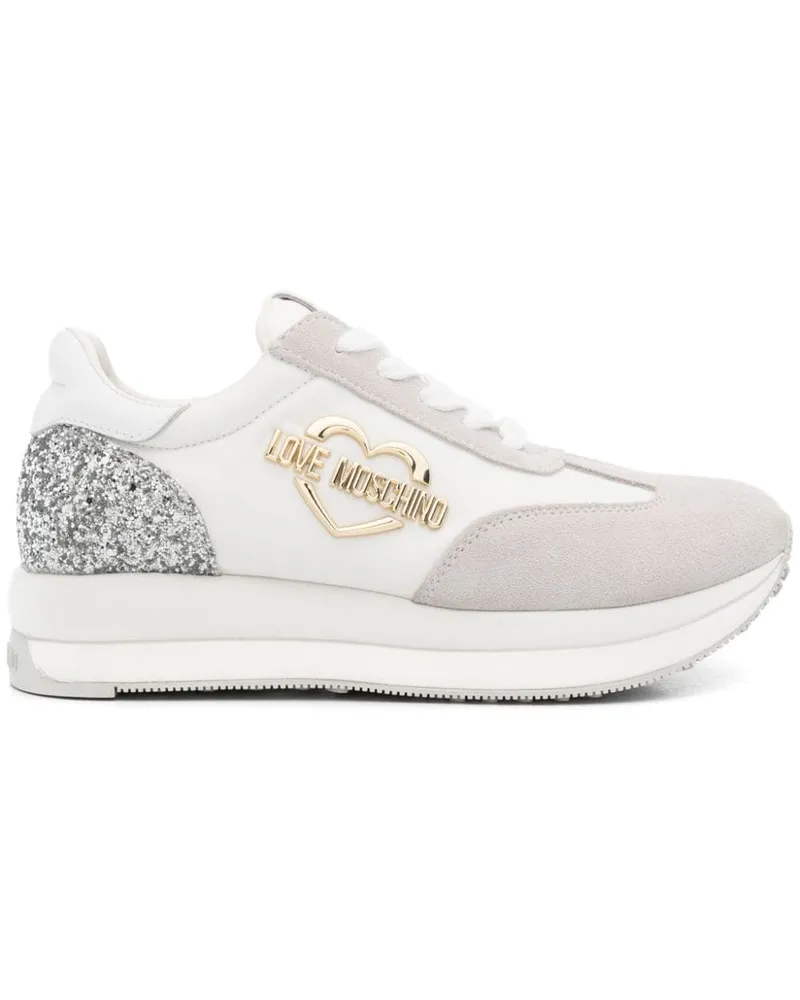 Moschino Wildleder-Sneakers mit Logo-Schild - Weiß Weiß