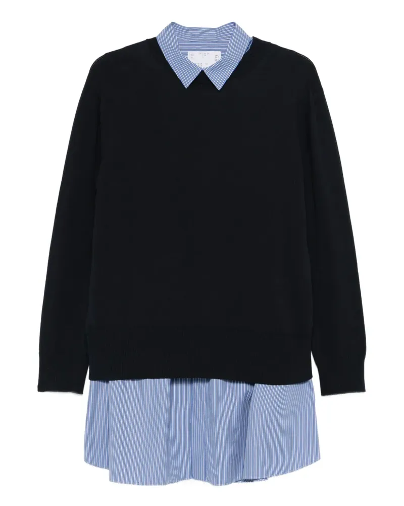 Sacai Popeline x Cotton Strickkleid mit gestreiftem Kragen - Blau Blau