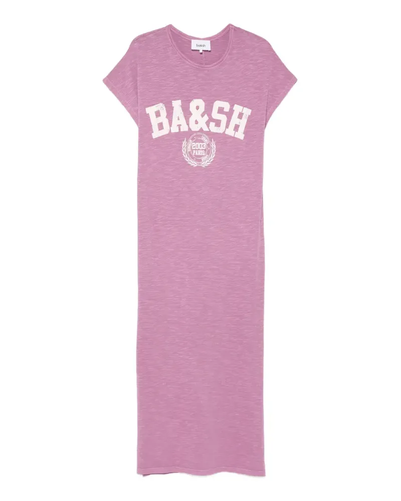 ba&sh Civi logo-print slub-texture midi dress - Rosa Rosa