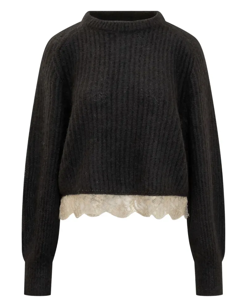 Fabiana Filippi Strickpullover mit Spitzenbesatz - Schwarz Schwarz