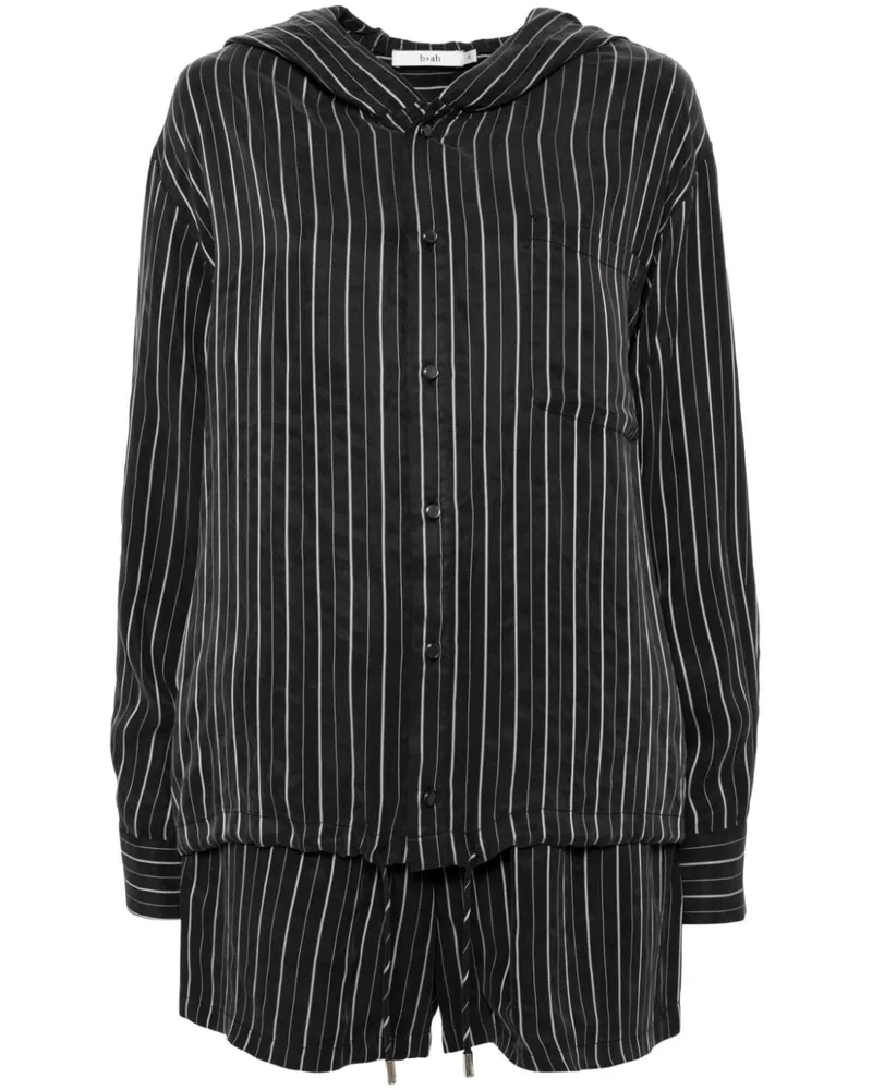 b+ab Gestreiftes Set aus Hoodie und Shorts - Schwarz Schwarz