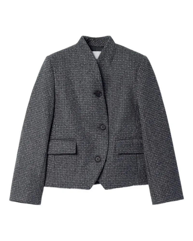 House of Dagmar Geschwungene Wolljacke mit Hahnentrittmuster - Grau Grau