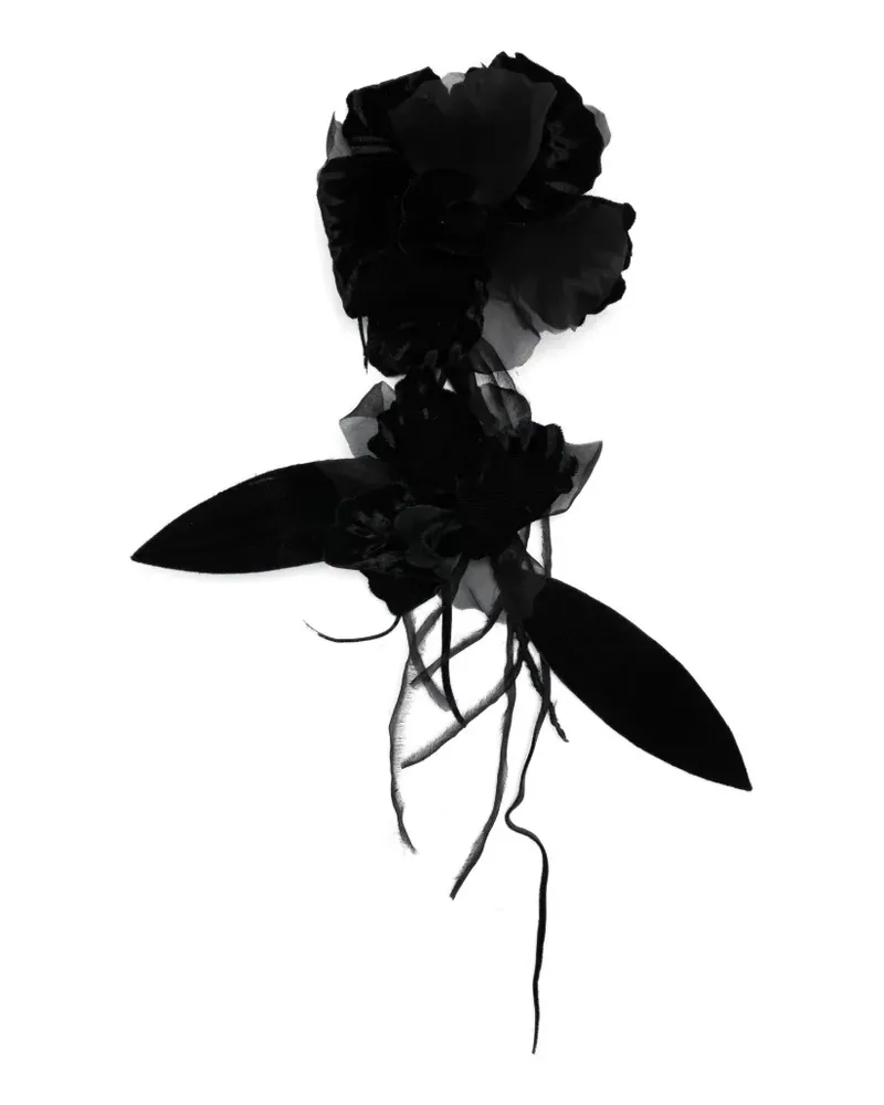 Alberta Ferretti rose-detail frayed-edges brooch - Schwarz Schwarz