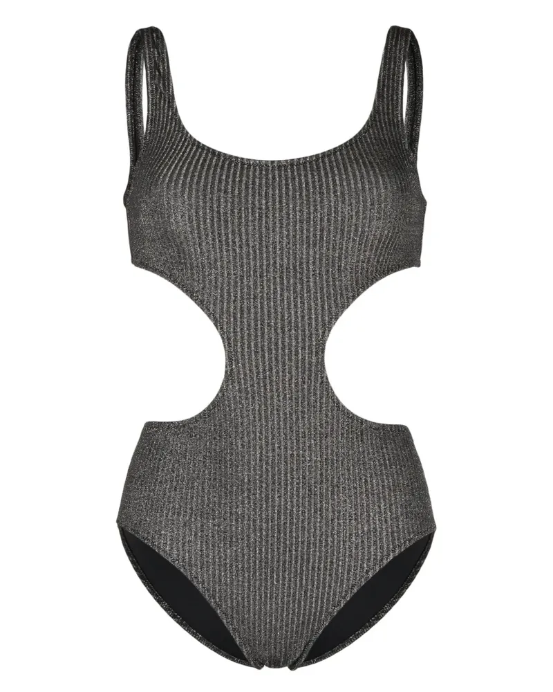 Solid and Striped Gerippter Badeanzug - Schwarz Schwarz