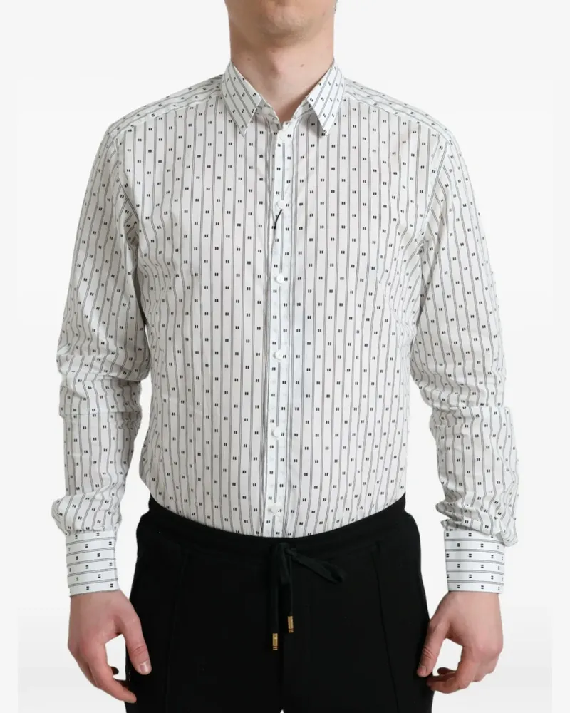 Dolce & Gabbana Gold Hemd mit Längsstreifen - Weiß Weiß