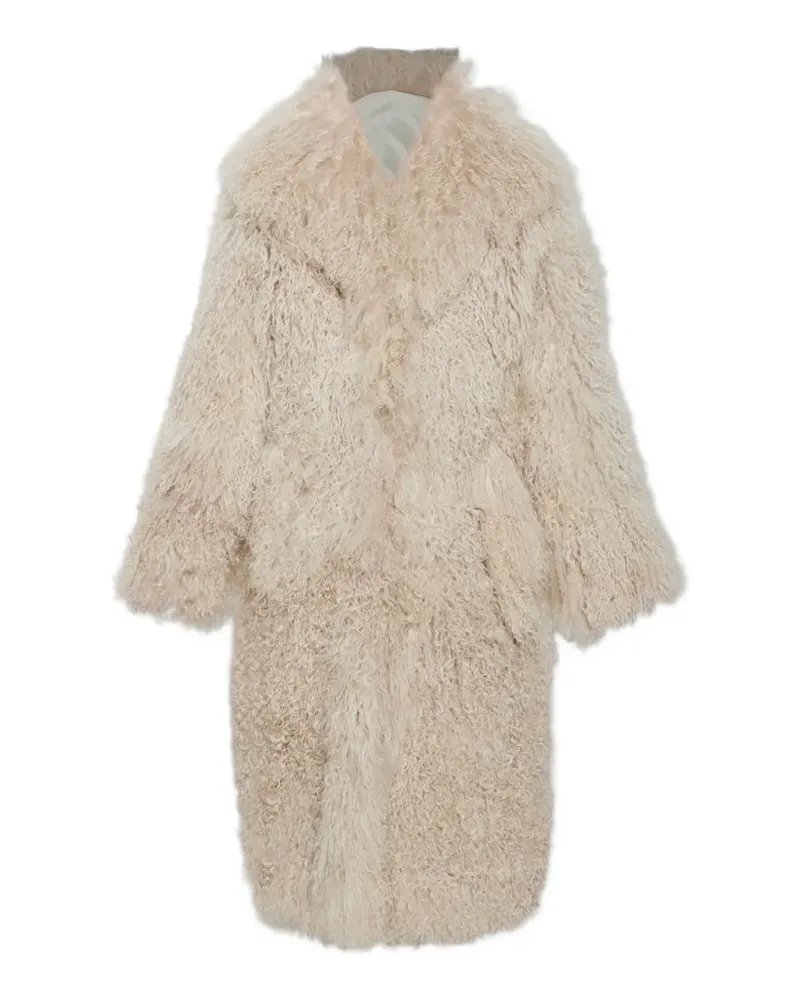 AMI Paris long white lamb-shearling coat - Nude Nude