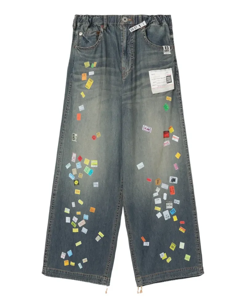 MIHARAYASUHIRO Weite Denimhose mit Price Tag Sticker-Print - Blau Blau
