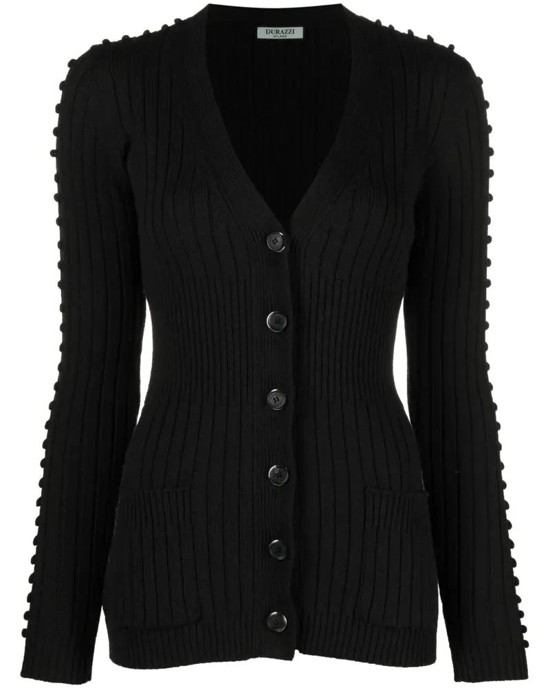 Durazzi Milano Gerippter Cardigan mit V-Ausschnitt - Schwarz Schwarz