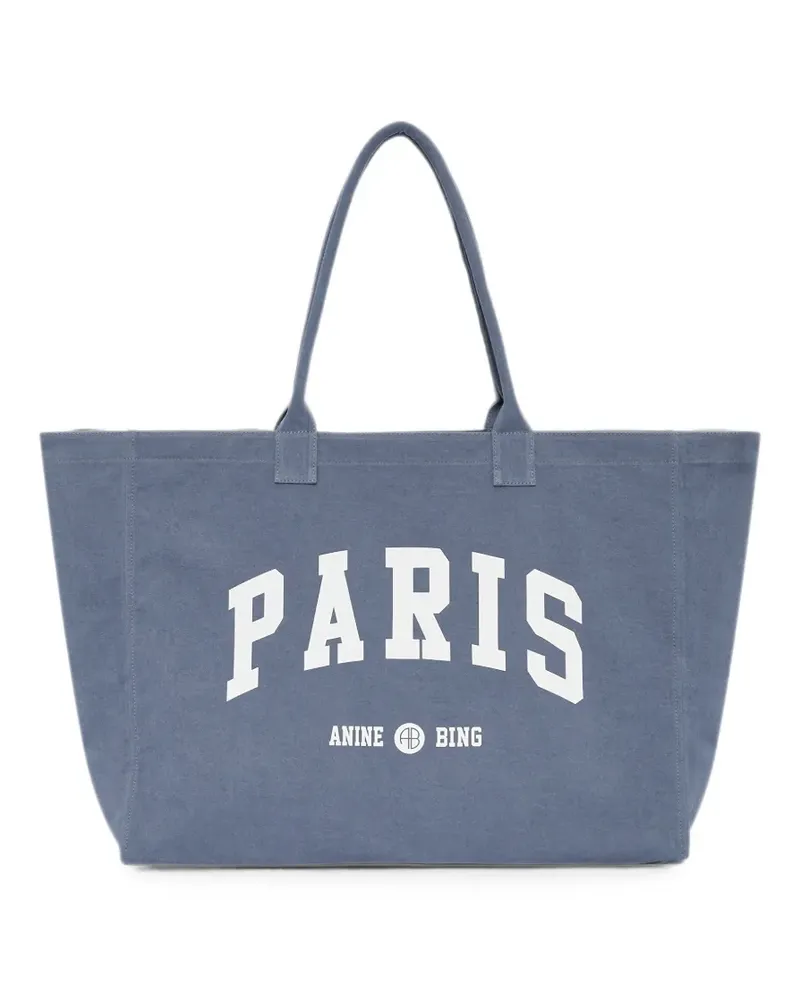 Anine Bing Leo Canvas Paris University Handtasche - Blau Blau