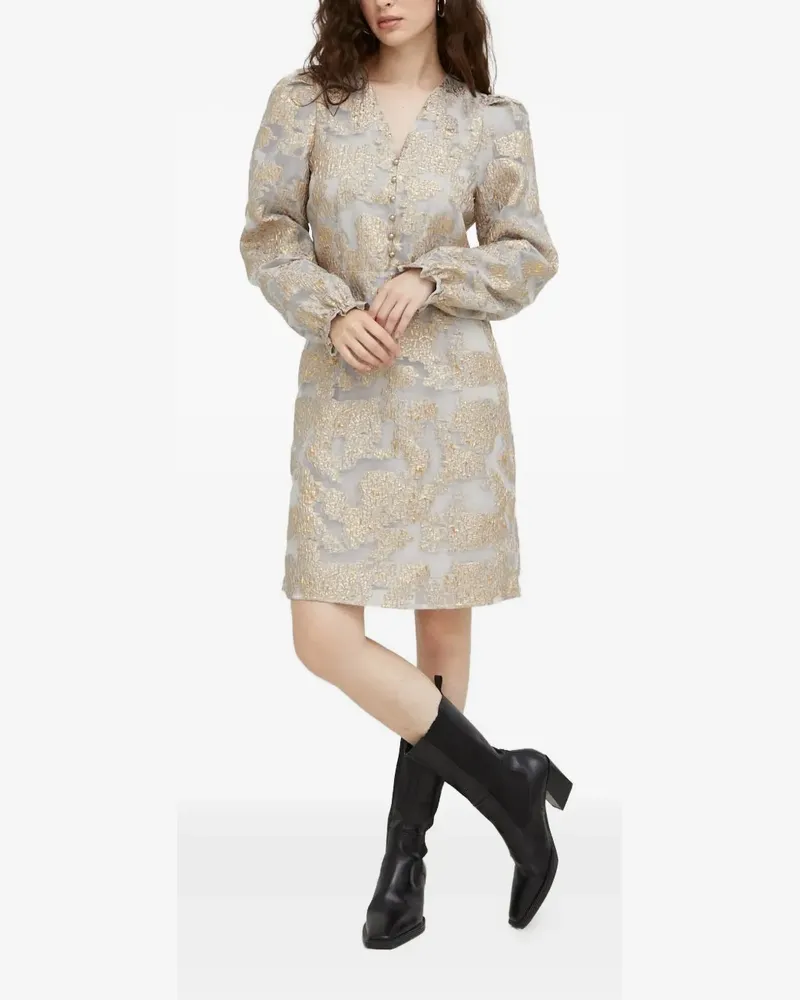 BRUUNS BAZAAR Puffärmel-Minikleid mit Knopfverschluss - Grau Grau