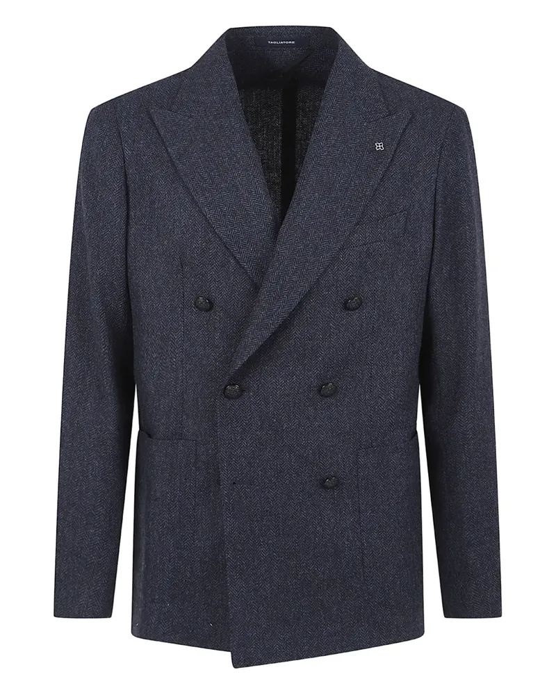 Tagliatore Doppelreihiges Sakko mit Fischgrätenmuster - Blau Blau