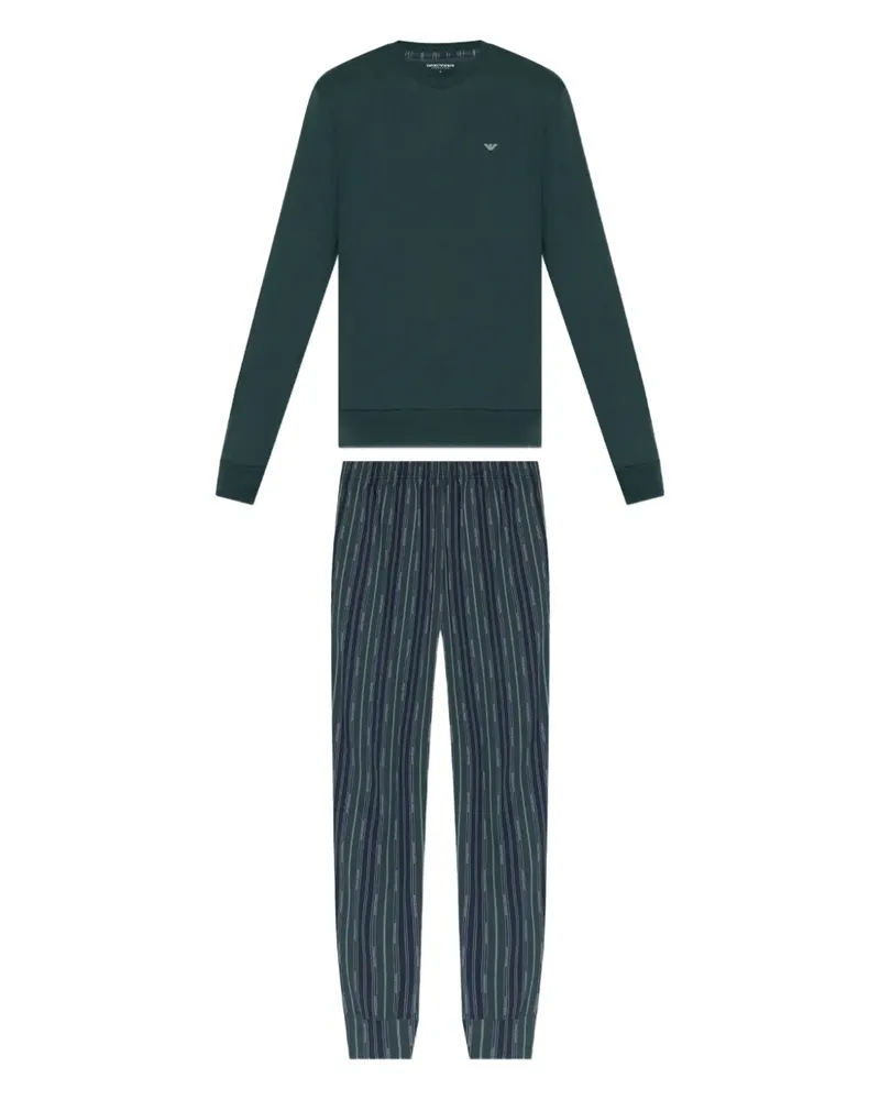 Emporio Armani Gestreifter Pyjama mit Logo-Stickerei - Grün Grün