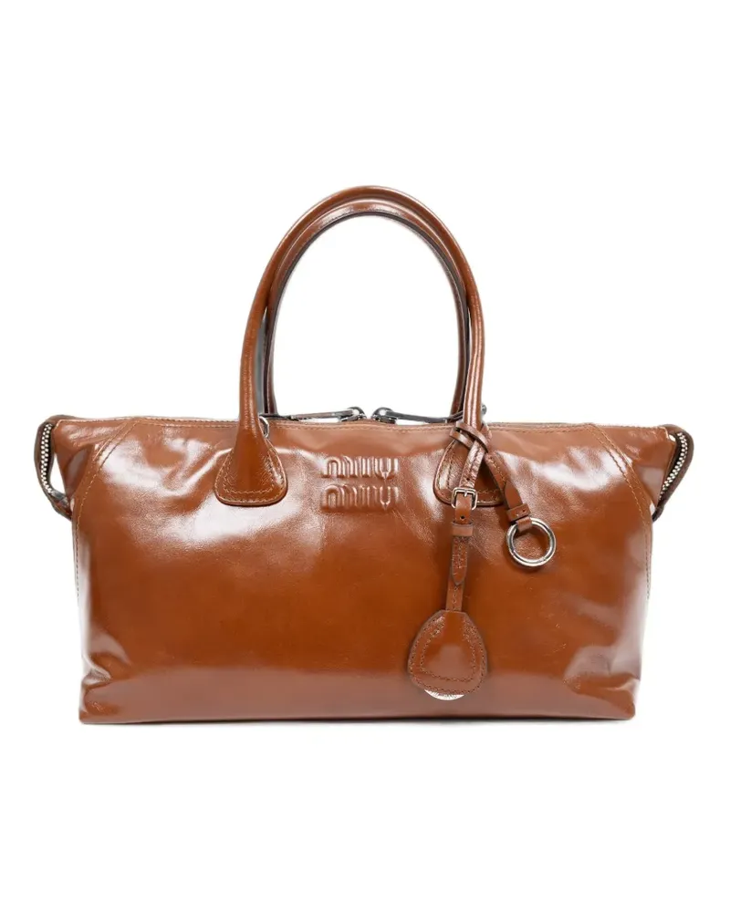 Miu Miu logo-embossed leather tote bag - Braun Braun
