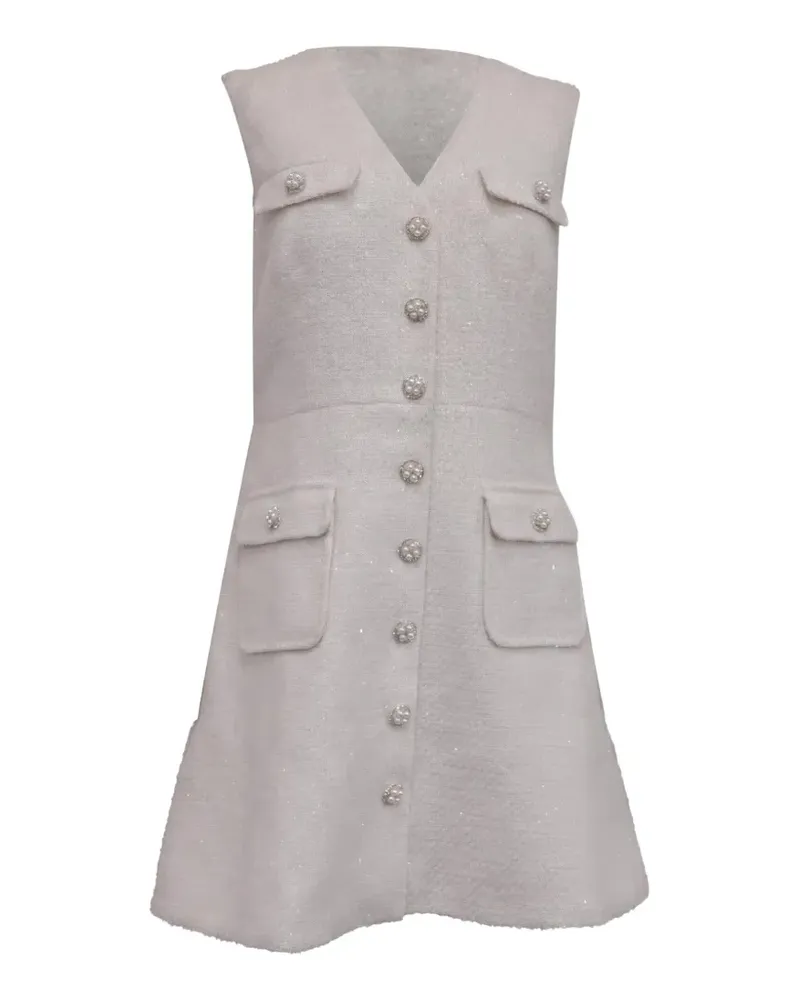 Self-Portrait V-neck tweed dress - Nude Nude