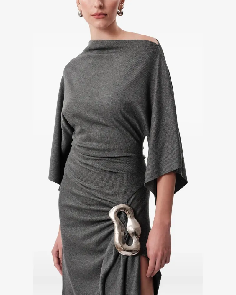 CONCEPTO Ash draped buckle-detail asymmetric midi dress - Grau Grau