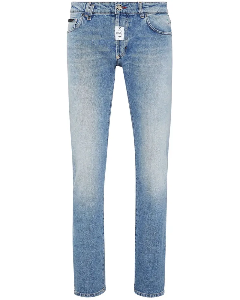 Philipp Plein Straight-Leg-Jeans mit Logo-Patch - Blau Blau
