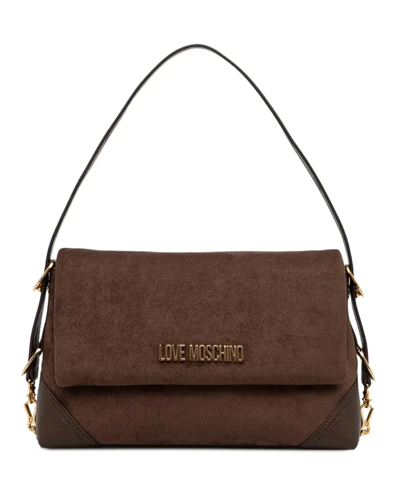 Moschino logo-plaque faux-suede tote bag - Braun Braun