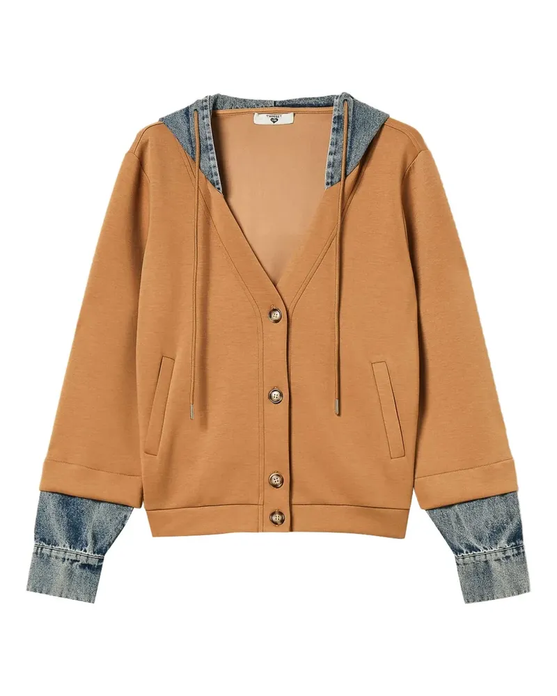 Twin-Set Kapuzen-Sweatshirt mit Jeans-Einsatz - Braun Braun