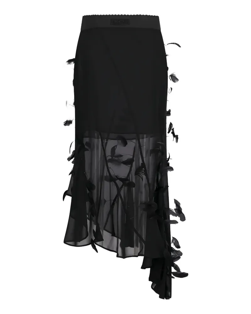 ATTICO Asymmetrischer Midirock mit Federn - Schwarz Schwarz