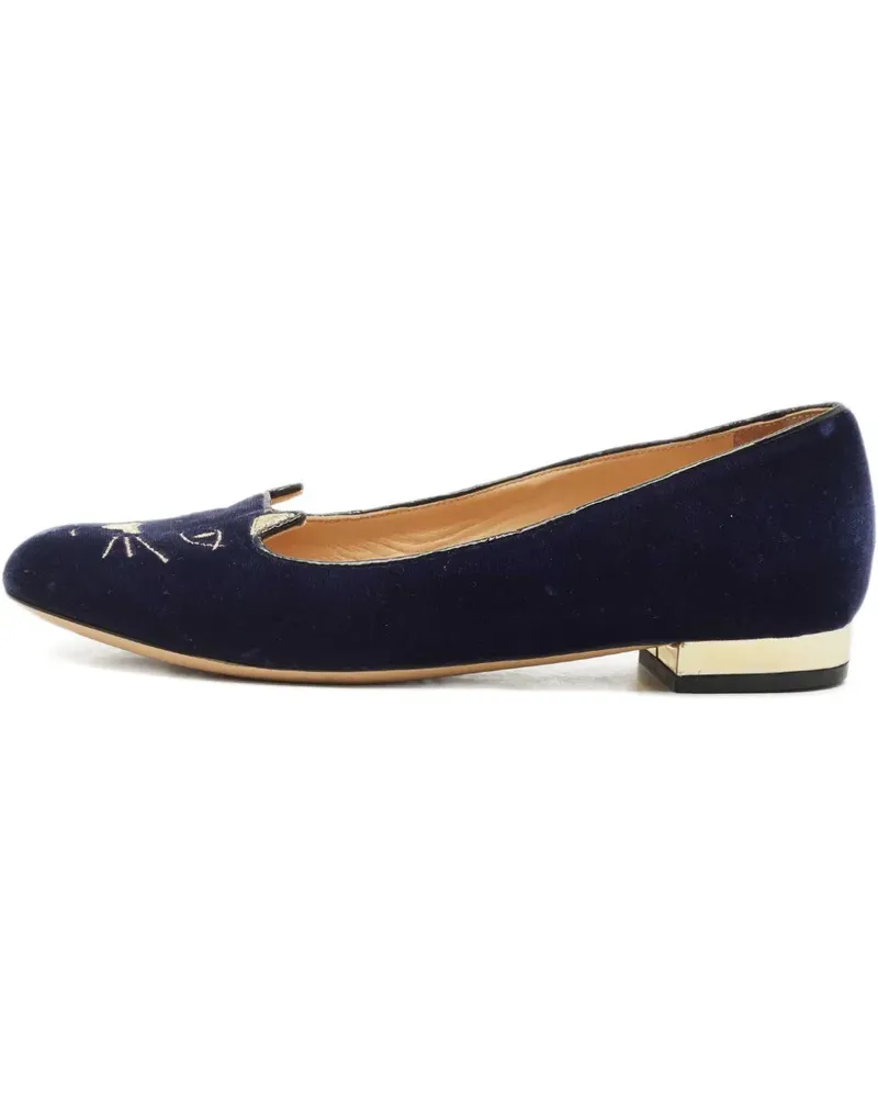 Charlotte Olympia Kitty embroidered flat pumps - Blau Blau