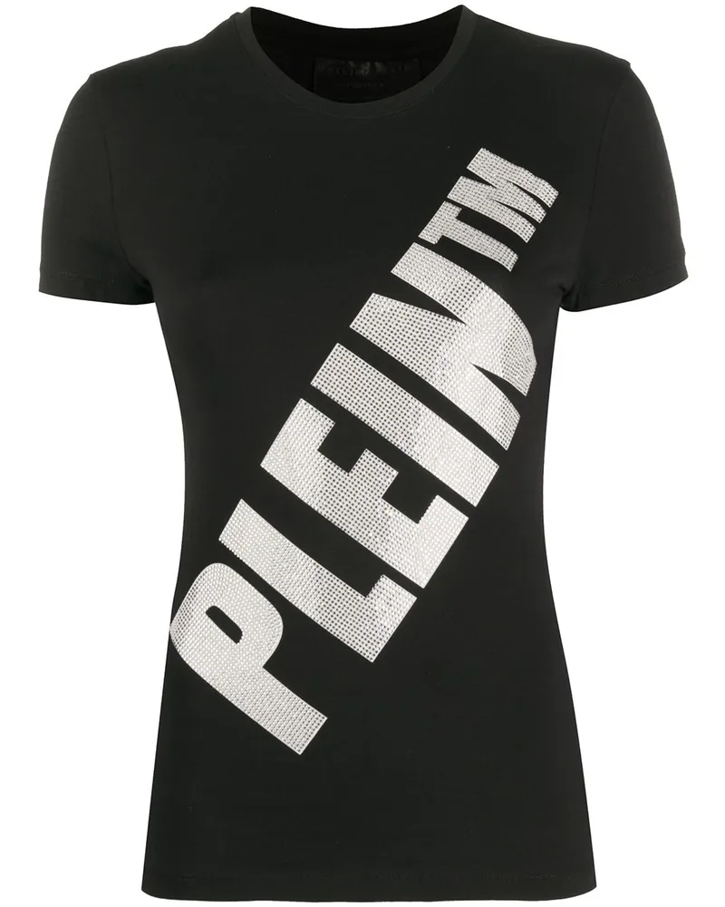 Philipp Plein T-Shirt mit Kristall-Logo - Schwarz Schwarz