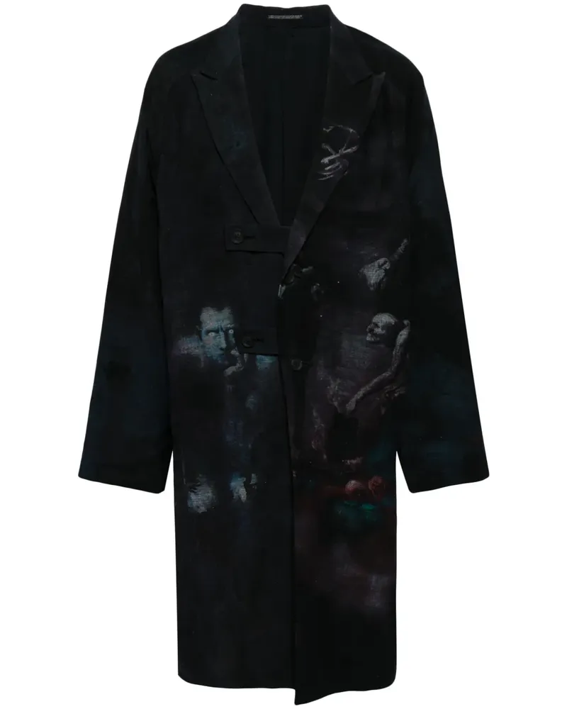 Yohji Yamamoto single-breasted graphic-print coat - Schwarz Schwarz