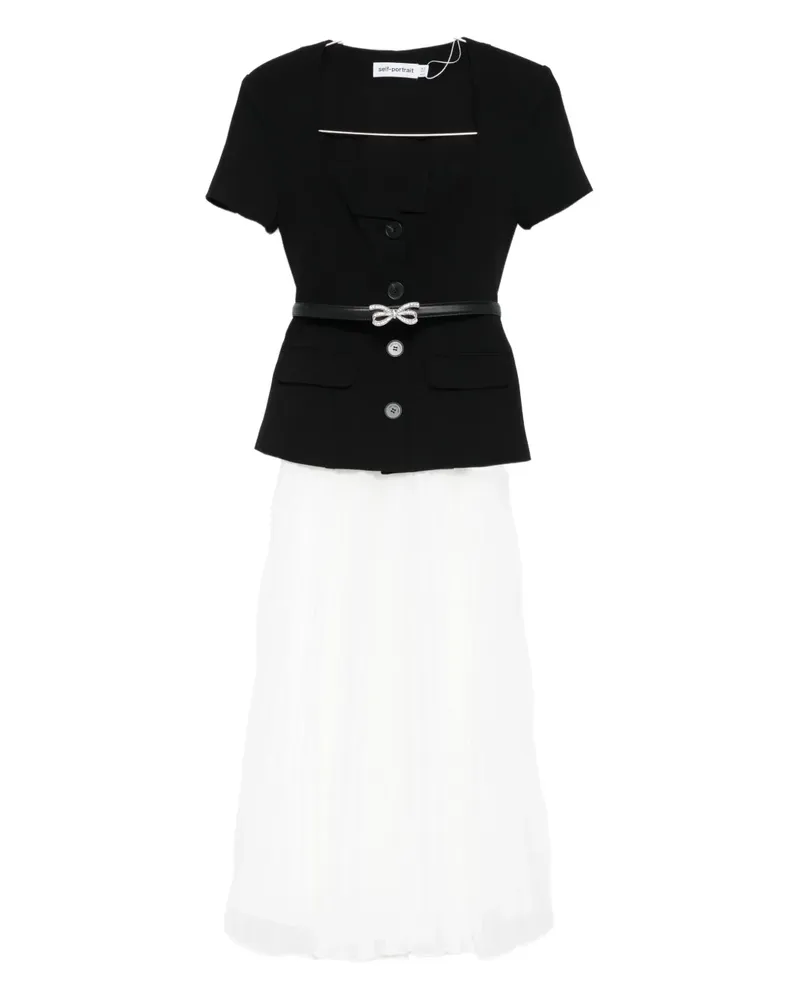 Self-Portrait Midikleid mit kurzen Ärmeln - Schwarz Schwarz