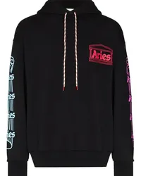 Aries Hoodie mit Kordelzug Schwarz