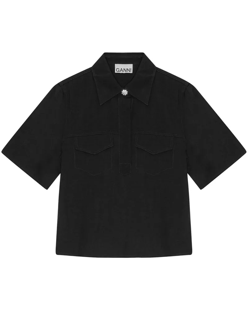 Ganni Bluse aus Twill - Schwarz Schwarz