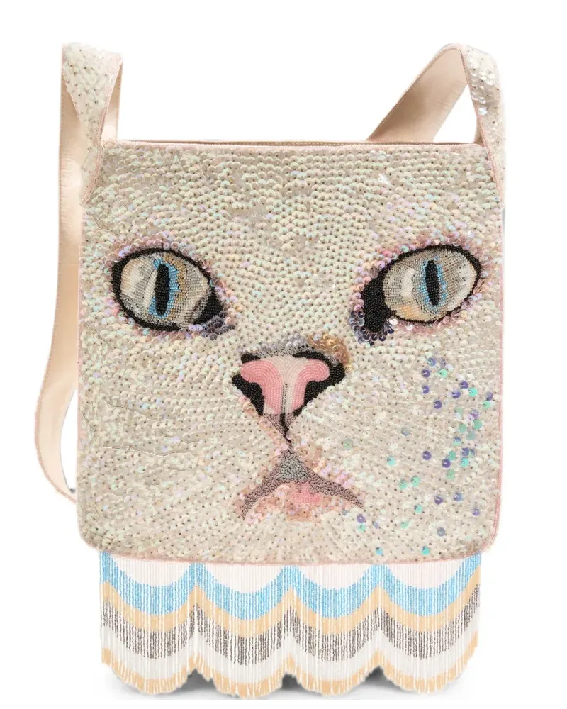 Valentino Garavani Le Chat De La Maison embroidered shoulder bag with fringes - Weiß Weiß