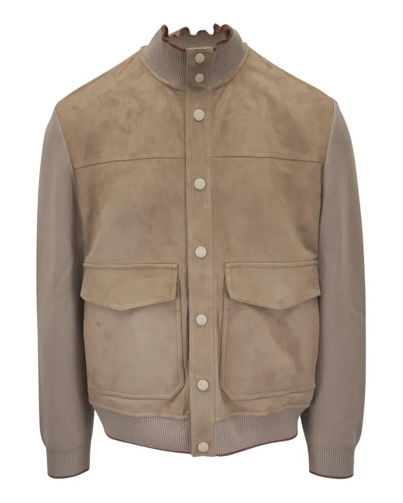 Canali suede-panelled bomber jacket - Nude Nude