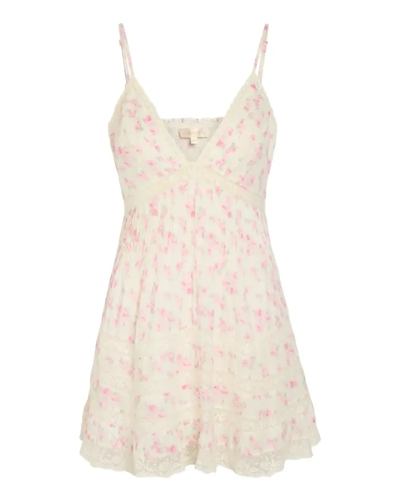 LoveShackFancy Alonna floral-print lace-trimmed mini dress - Nude Nude
