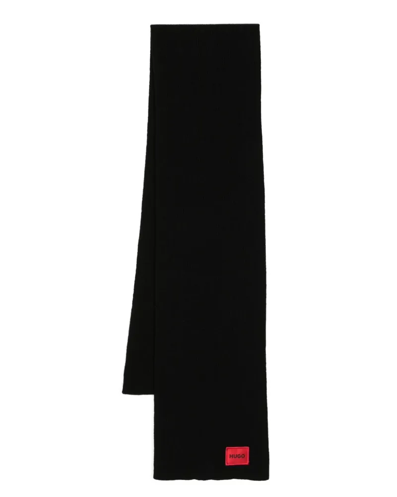 HUGO BOSS Gestrickter Schal mit Logo-Patch - Schwarz Schwarz