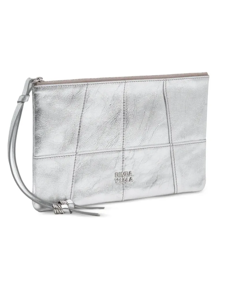 BIMBA Y LOLA Mittelgroße Silver Clutch aus Leder mit Reißverschluss - Silber Silber