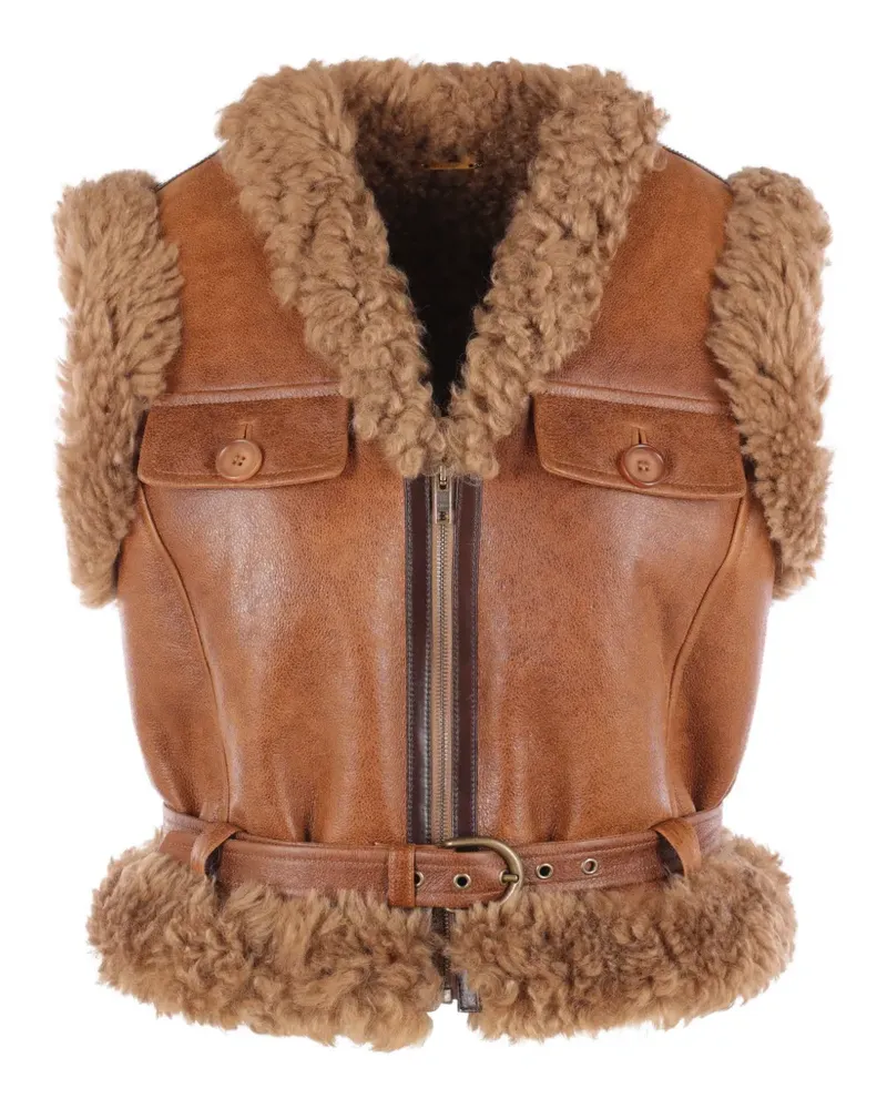 Chloé Jacke mit Gürtel und Shearling-Besatz - Braun Braun