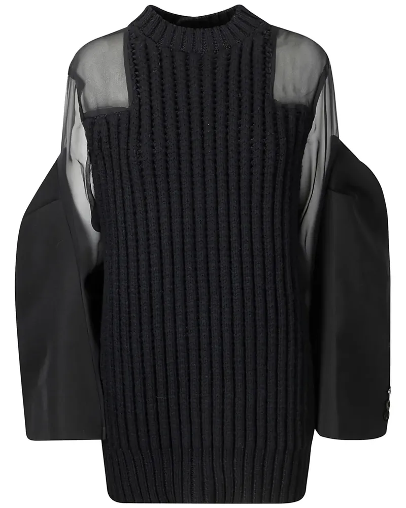 Sacai Gestricktes Chiffonkleid - Schwarz Schwarz