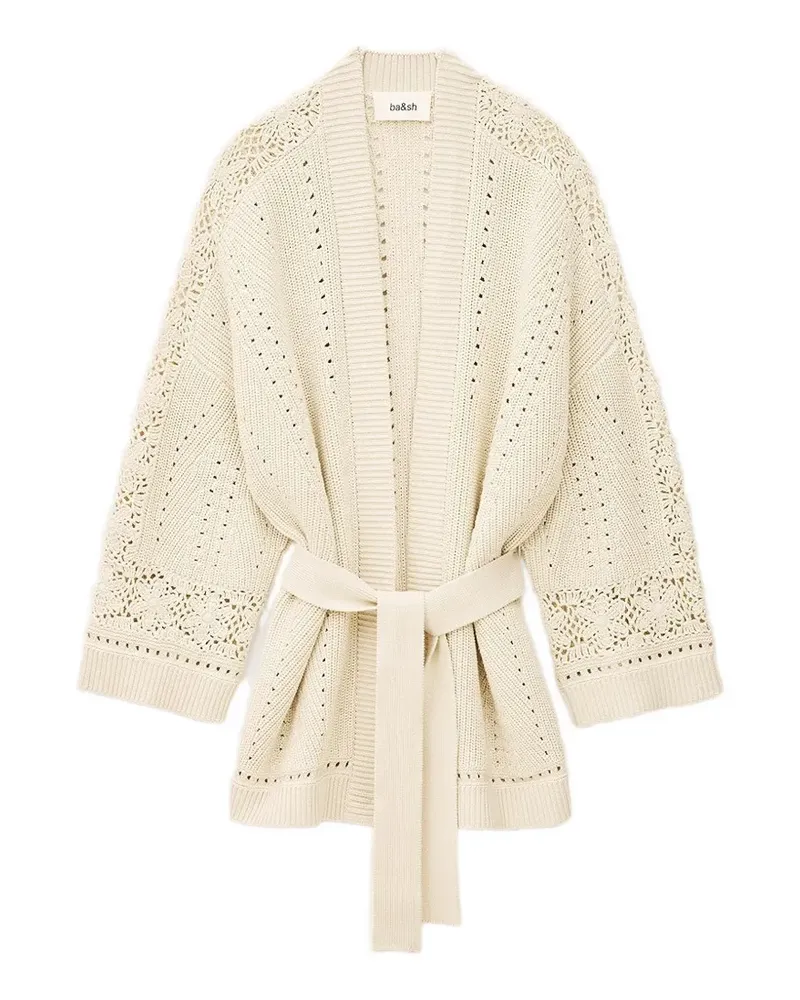ba&sh Perine crochet belted cardigan - Nude Nude