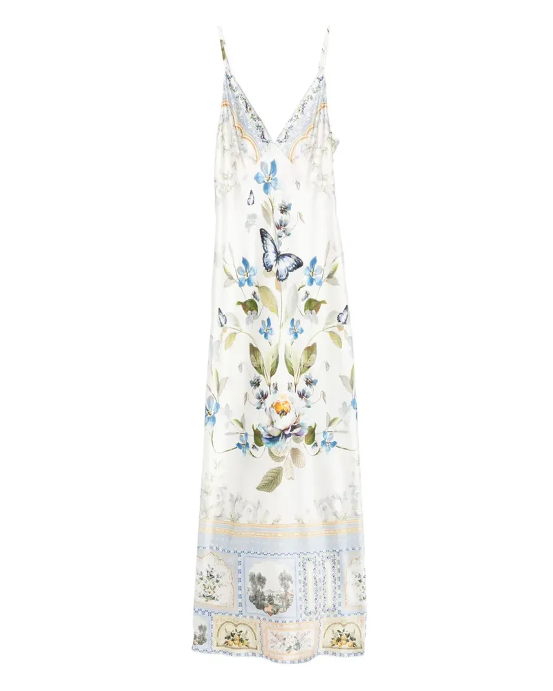 Camilla Seidenkleid mit Blumen-Print - Weiß Weiß